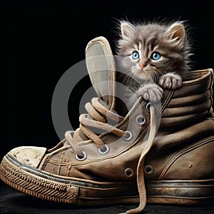 Kitten In Old Brown Sneaker