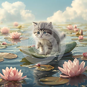 kitten peaceful sojourn on an lily