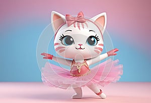 A kitten in a pink tutu dances ballet. AI generated. photo