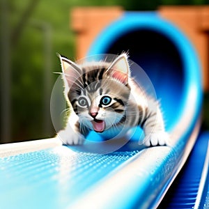 Kitten playing on a slide, generated illustration with ai