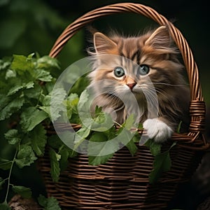 Kitten portrait in the basket