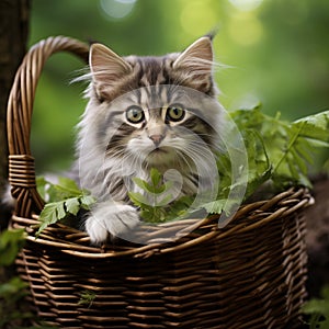 Kitten portrait in the basket