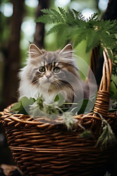 Kitten portrait in the basket