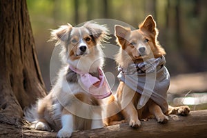 kitten and puppy modeling fashions at outdoor photo shoot