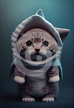 A kitten in a shark costume. AI Generated