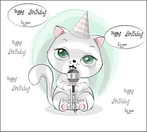 Kitten sing happy Birthday to you