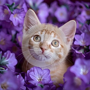 Kitten on violet flower