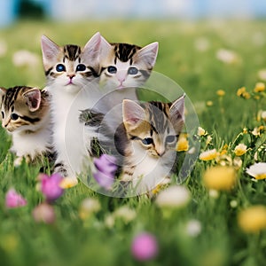 kittens in a flower meadow