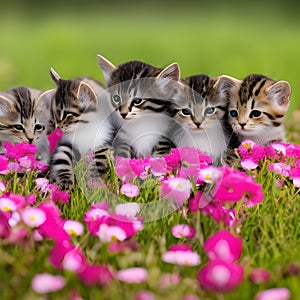 kittens in a flower meadow