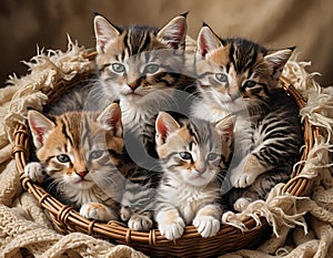 Kittens in a wooden basket