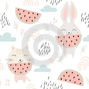 Kitty and bunny seamless pattern