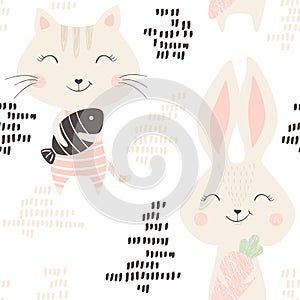 Kitty and bunny seamless pattern