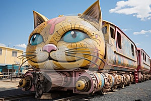 Kitty Choo - Choo: Hop on the meowtastic train ride with cat - shaped engines, tail - like wagging smokestacks, and delightful