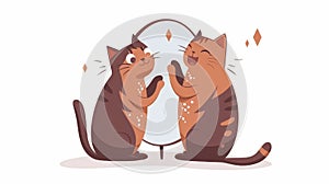 Kitty crying, happy tears, touched by beauty. Feline animal loving itself. Self-love concept. Flat modern illustration