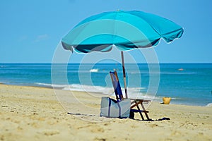 Kitty Hawk Beach Seascape with Umbrella photo