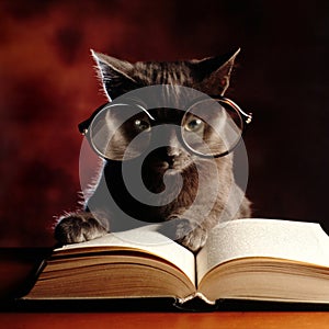 Kitty reading a book