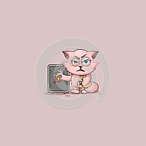 Kitty sticker emoticon open safe to hide money