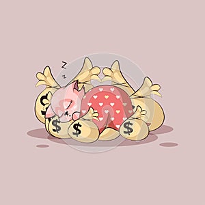 Kitty sticker emoticon sleep on bags money