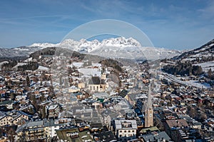 Kitzbuhel from above in winter, Tirol, Austria photo