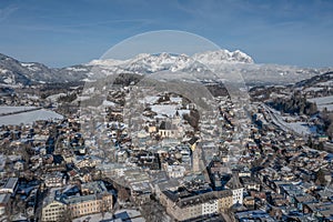 Kitzbuhel from above in winter, Tirol, Austria photo