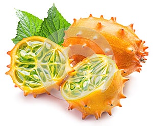 Kiwano fruits on a white background.