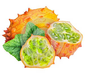 Kiwano, horned melon isolated on white background