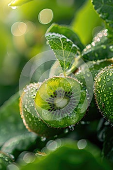 kiwi apple close up on tree. selective focus