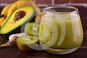 Kiwi banana and avocado smoothie. Healthy drinks.