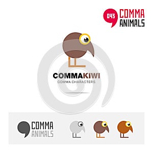 Kiwi bird concept icon set and modern brand identity logo template and app symbol based on comma sign