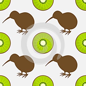 Kiwi birds and fruit seamless pattern
