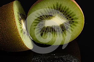 Kiwi. Black. Fruit. Slice. Reflectiv. Juicy
