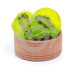Kiwi candied fruit in wooden bowl