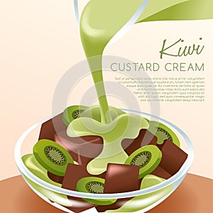 Kiwi Custard Cream With Fruit Jelly : Vector Illustration