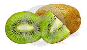 Kiwi cut with a slice isolated on white background