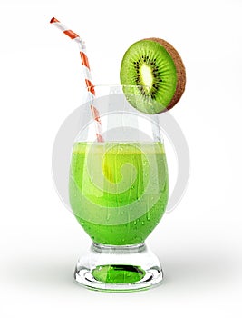 Kiwi drink glass, with a slice and straw.