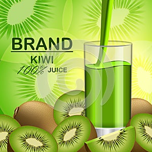 Kiwi fruit food slice banner, realistic style