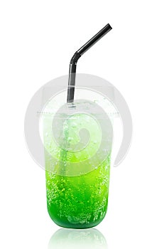 Kiwi fruit italian soda drink in glass with straws