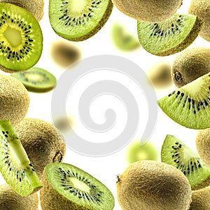 Kiwi fruit levitating on a white background