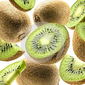 Kiwi fruit levitating on a white background