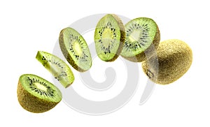 Kiwi fruit levitating on a white background