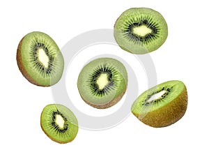 Kiwi fruit levitating on a white background