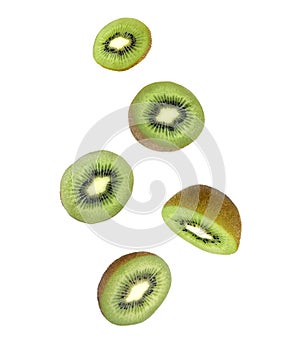 Kiwi fruit levitating on a white background