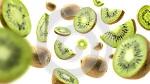 Kiwi fruit levitating on a white background