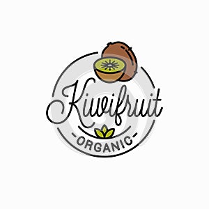 Kiwi fruit logo. Round linear logo of kiwi slice