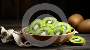 Kiwi fruit on wooden background with copy space. generative ai