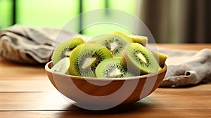 Kiwi fruit on wooden background with copy space. generative ai