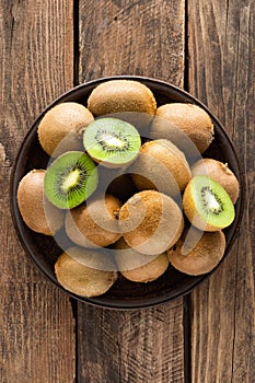 Kiwi fruit on wooden rustic table, ingredient for detox smoothie