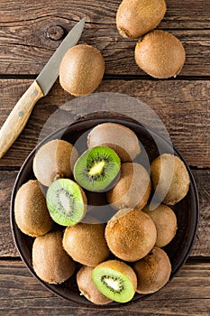 Kiwi fruit on wooden rustic table, ingredient for detox smoothie