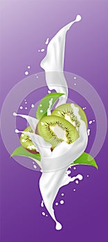 Kiwi milk juice splash. Bright kiwi splashing yogurt design elem photo