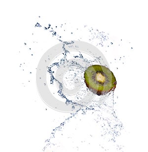 Kiwi slice splash in water-isolated on white background